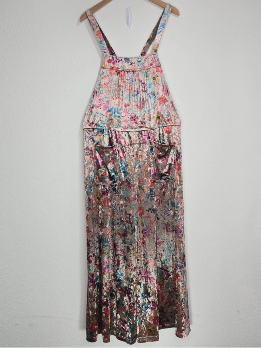 Natural Life Dakota Velvet Floral Jumpsuit Overall Wide Leg Boho Botanical M NEW